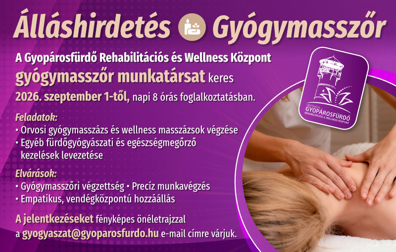 Álláshirdetés: Gyógymasszőr