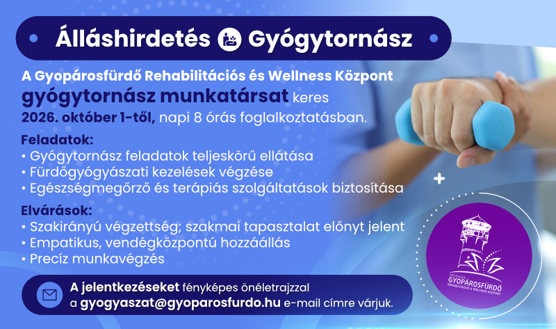 Álláshirdetés: Gyógytornász